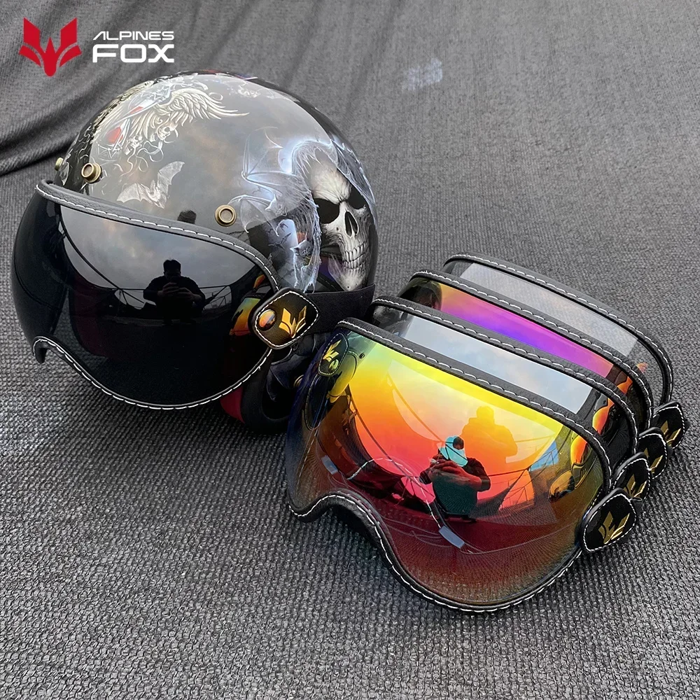 نظارات نارية عتيقة مع وجه مفتوح ، خوذات مفتوحة للوجه ، واقي فقاعات ، واقي أمامي مضاد للآشعة الفوئية ، ركوب دراجة نارية ، عدسة ملونة