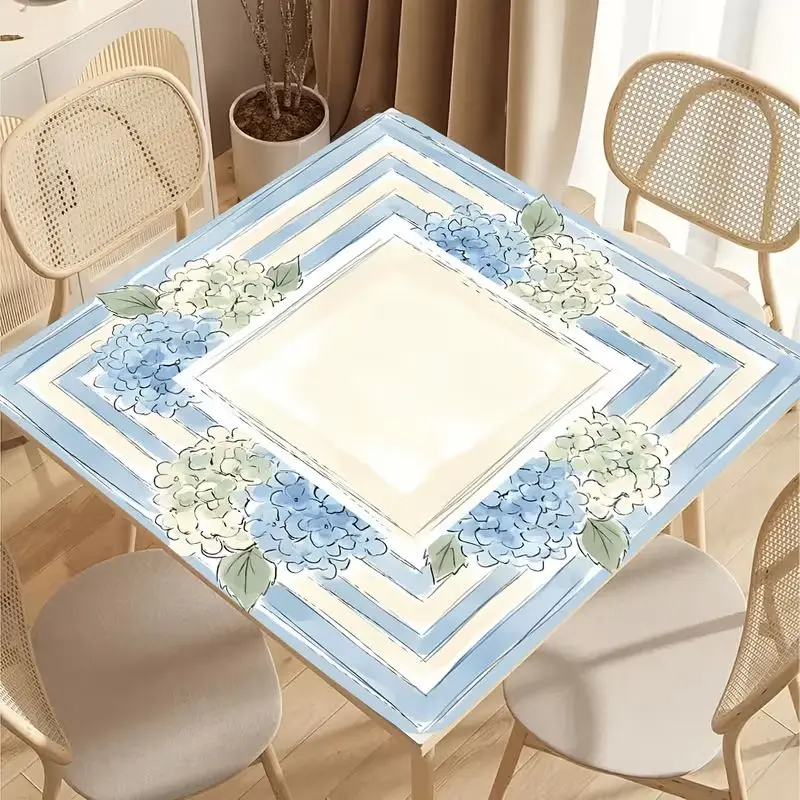 Blue Hydrangea Flower Stripe Mahjong Table Mat Anti-Slip Noise Reduction for Card Game Table Playing Room Home Decor