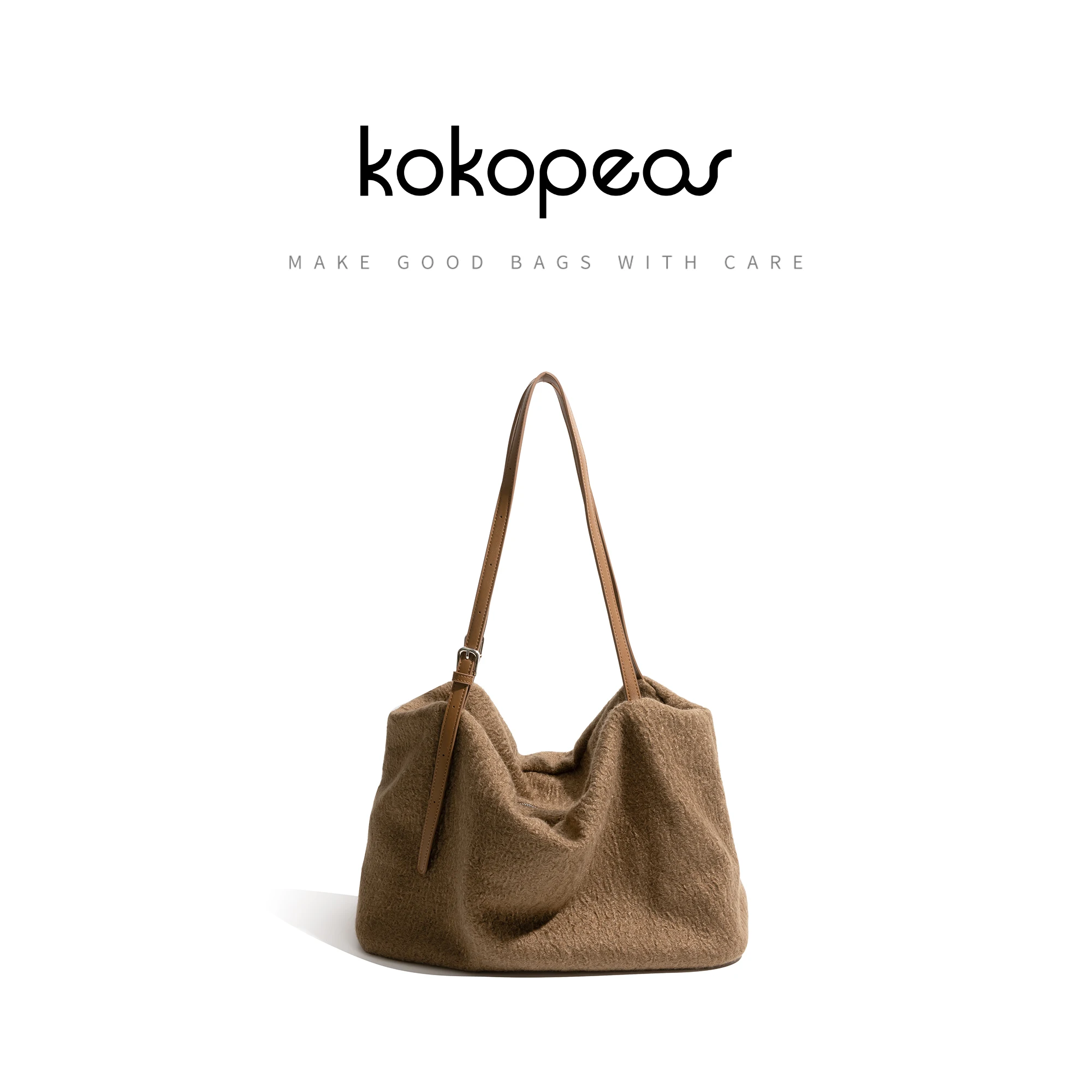 

KOKOPEAS Winter Large Capacity Stylish Shopping Pouch Soft Felt Fabric Solid Color Women Shoulder Phone Purse Lady Commuter Bag