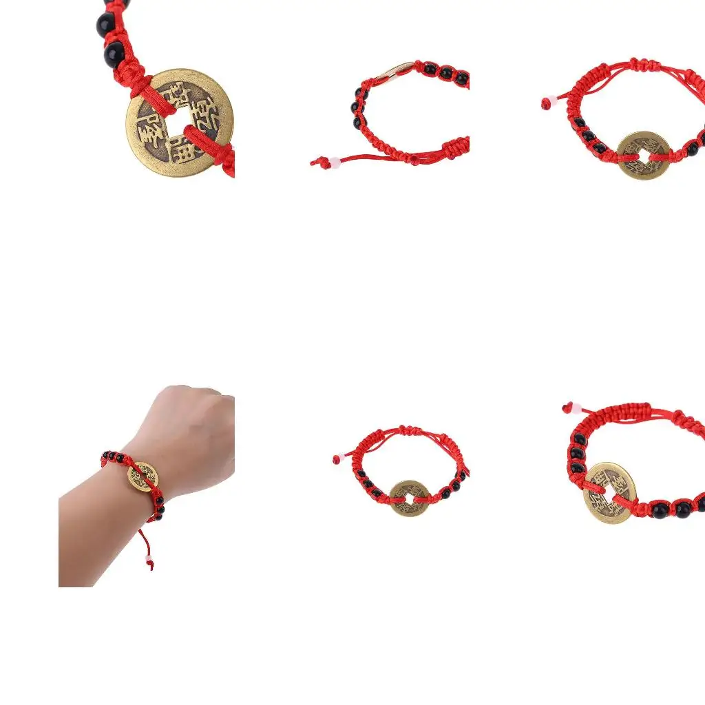 Chinese Feng Shui Red String Bracelet with Wealth Lucky Copper Coin for Friends