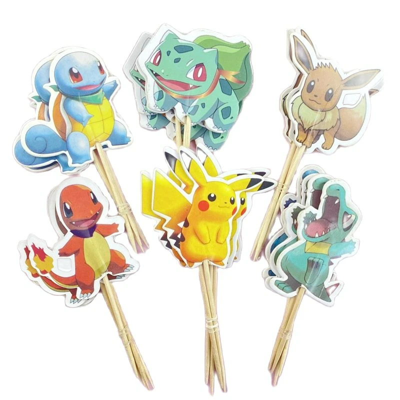 A Set Pokemon Cake Topper Kawaii Anime Figure Pikachu Charizard Cake Insert Children\'s Happy Birthday Decoration Supply Toys