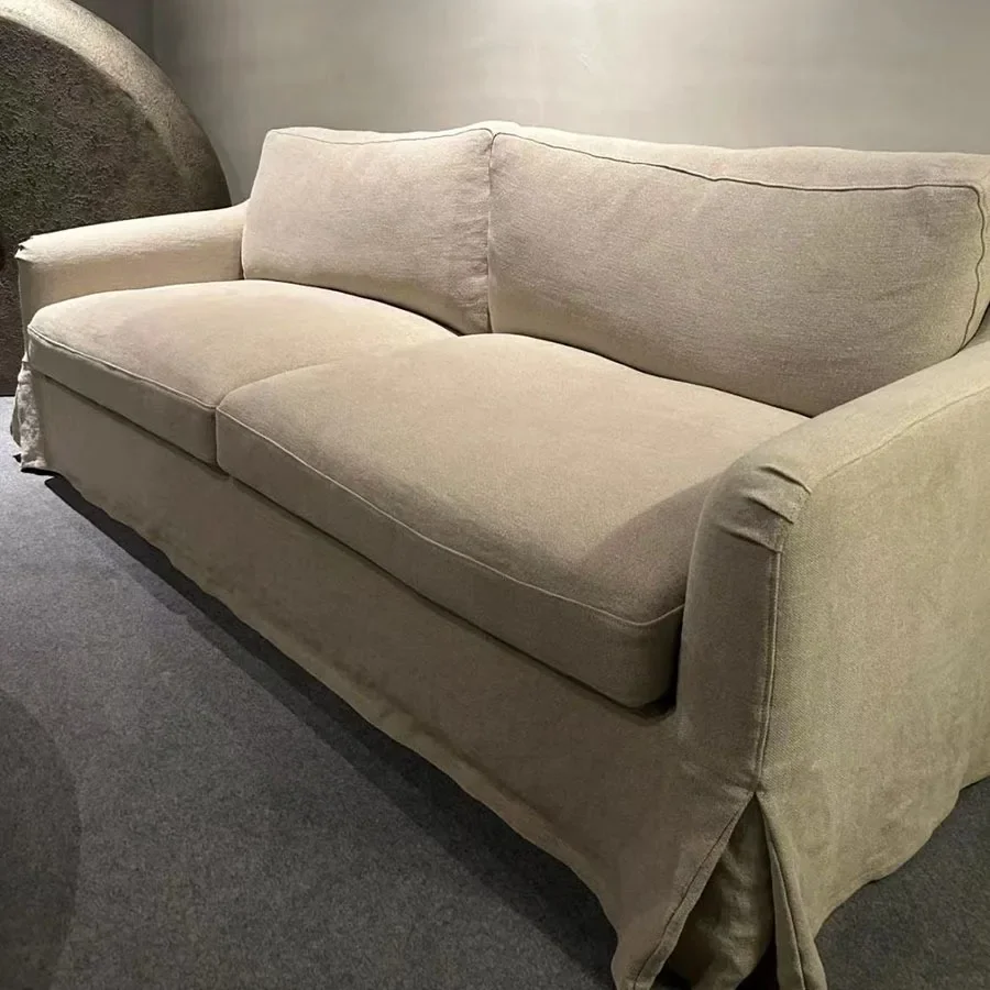 Tissu en lin lavé double pour trois personnes, meubles rétro entièrement démontés et lavés pour séjour chez l'habitant