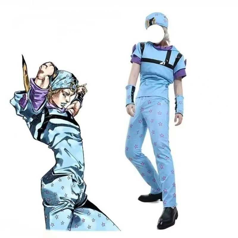 

Johnny Joestar Cosplay Costume JoJo's Bizarre Adventure Outfit Full Set With Headscarf Wristbands And Wig For Halloween Party