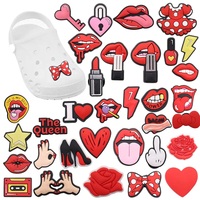 Hot Sale 1pcs Shoe Charms Red Lip Heart Rose Lightning Love PVC Accessories Garden Shoes Buckle Decorations Fit Kids X-max Gift