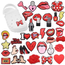 Hot Sale 1pcs Shoe Charms Red Lip Heart Rose Lightning Love PVC Accessories Garden Shoes Buckle Decorations Fit Kids X-max Gift