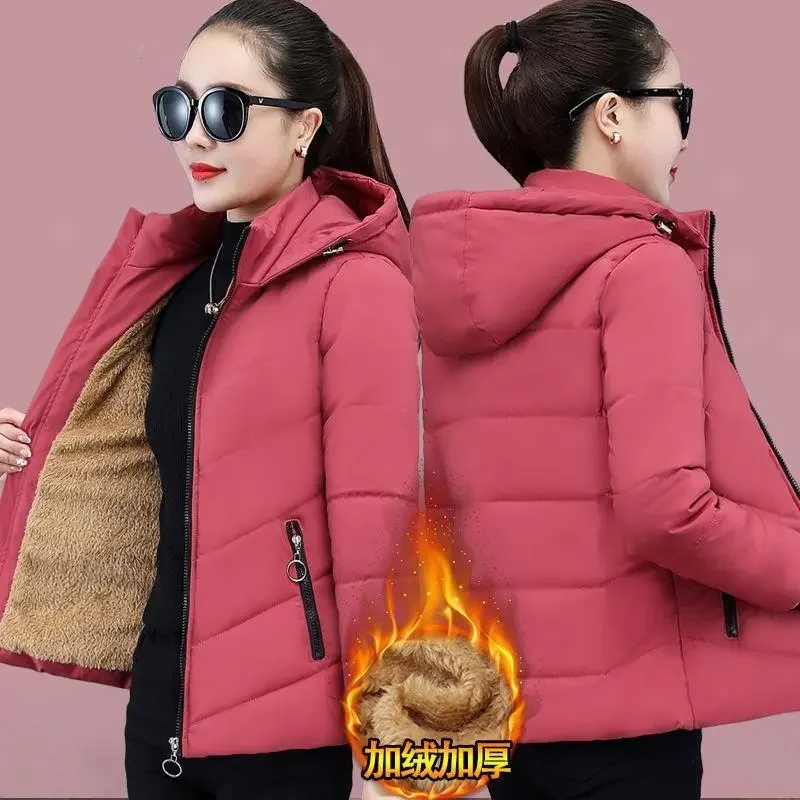 2025 nuevas mujeres agregar Chaqueta de algodón de terciopelo mujer invierno polar capucha cálida abrigo de moda señoras chaquetas acolchadas