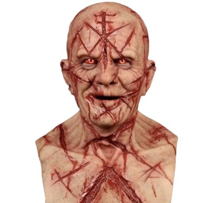 

Bald Blood Scar Cosplay Mask Adult Full Head Masks Bloody Headgear 3D Realistic Human Face Silicone Halloween Party Accessory