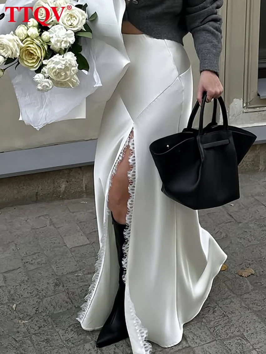 Elegant High Waist White Satin Skirt for Women 2026