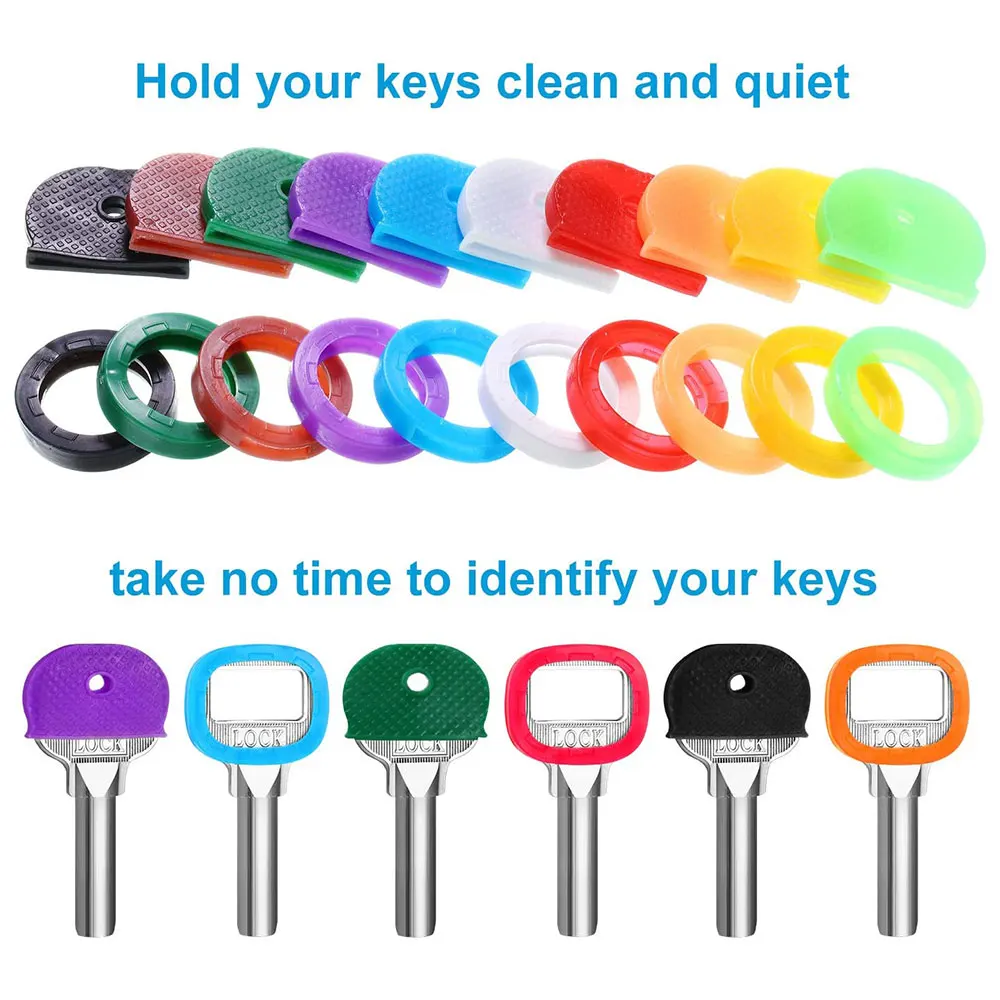 24/32Pcs Mixed Plastic Keys Caps Topper Elastic Case for DIY Keyring Rubber Head Caps Keys Locks Tags ID Markers