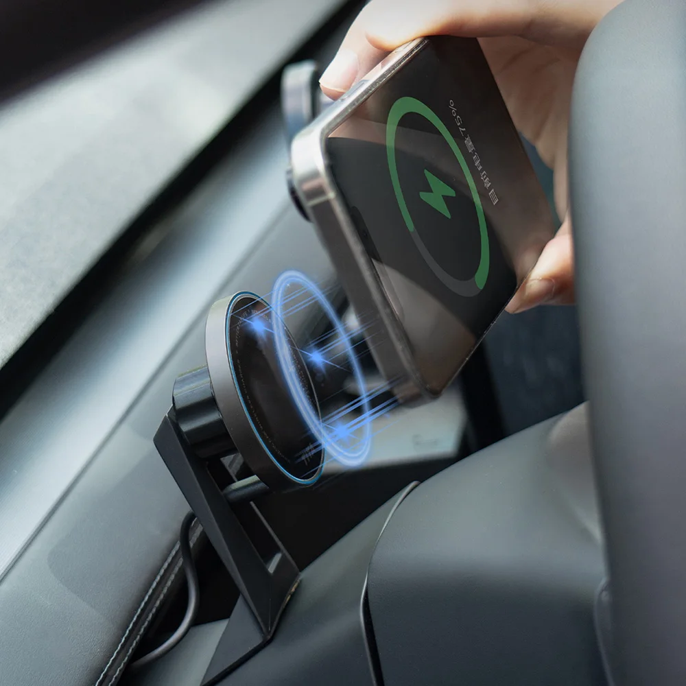 

15W Wireless Charger For Tesla Model 3 and Highland Model Y Phone Holder Magnetic Attraction Navigation Holder Car Phone Mount