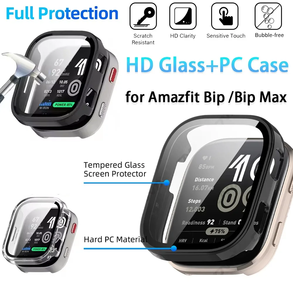 Tempered Glass+PC Case for Amazfit Bip Max Screen Protector Anti-scratch Film Bumper Membrane Integration for Amazfit Bip 6 Case
