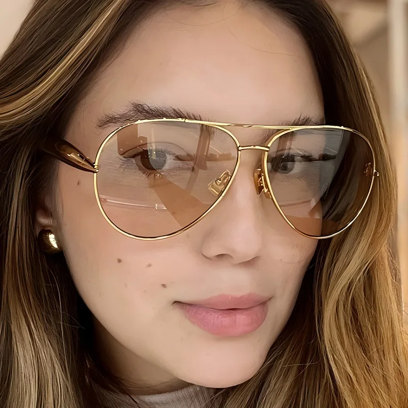 Luxus Designer Übergroßen Pilot Metall Sonnenbrille Frauen Mode Vintage Sonnenbrille Männer Reise Weibliche Brillen UV400 Gafas De Sol