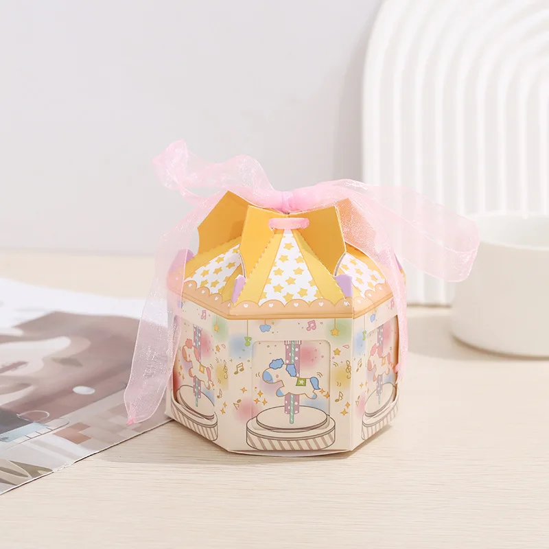 6Pcs Pink Blue Carousel Gift Box Treat Kids Birthday Favors Candy Box Bag Packaging Wedding Festival Party Decoration Supplies