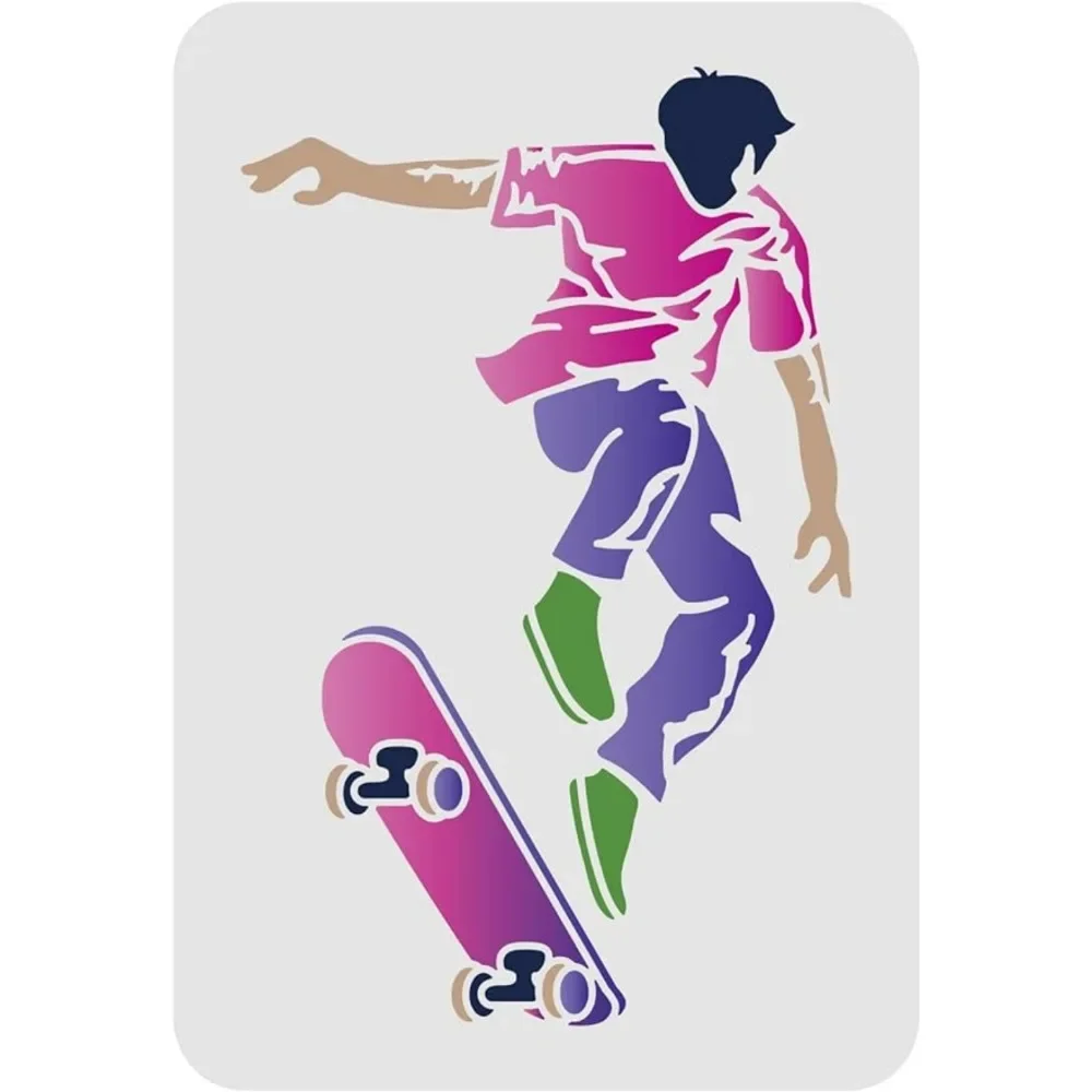 Skateboarder Stencil 11.7x8.3 inch Man & Skateboard Drawing Painting Stencils Plastic Skater Skateboard Stencils Reusable DIY