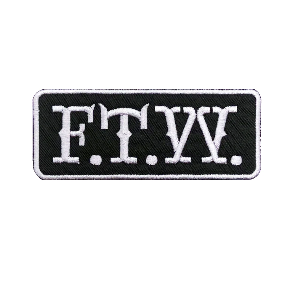 FTW Name Tag Iron on Hook Backing Funny Punk Rock Embroidered Biker Motorcycle Patches for Vest Hat Jeans