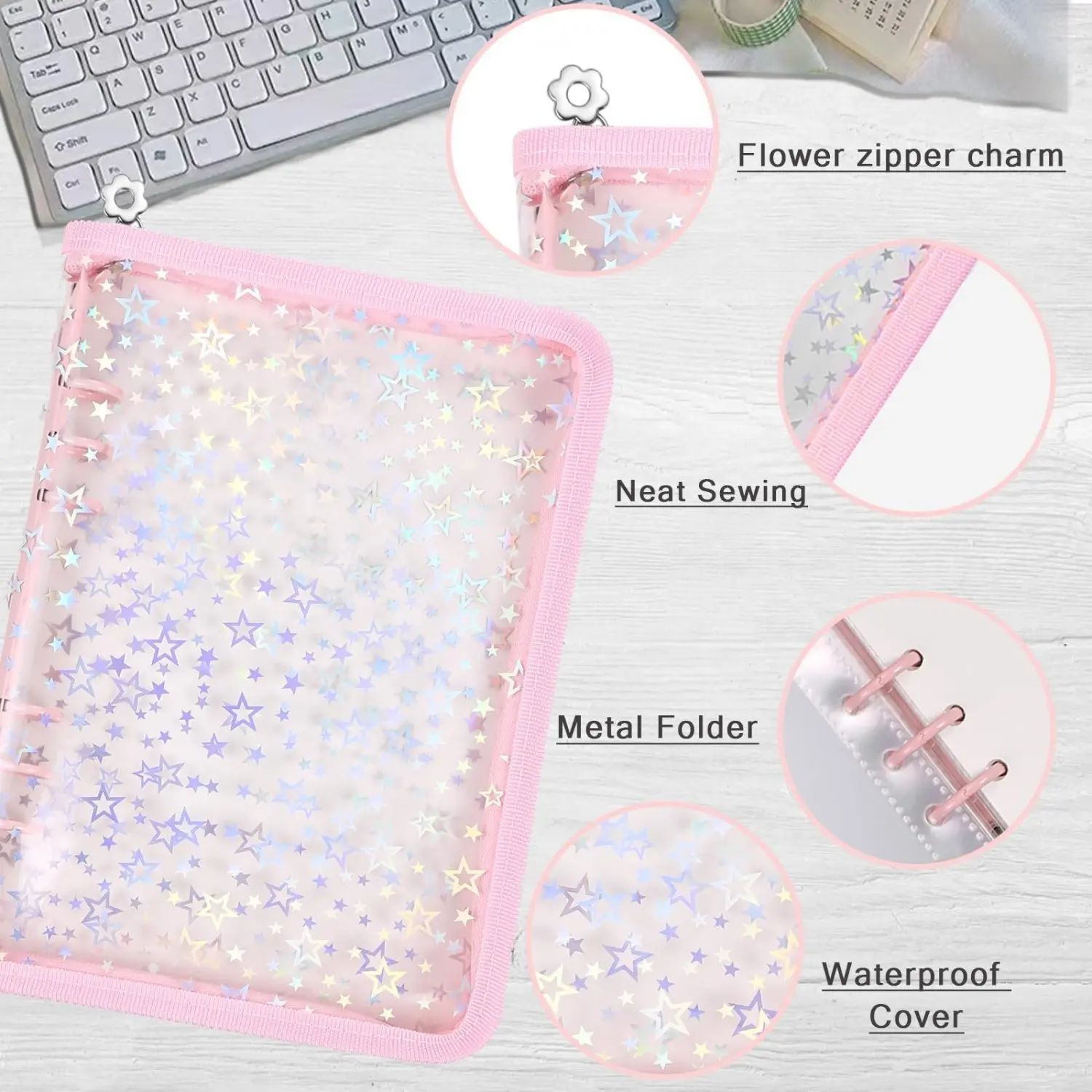 A5 Sticker Storage Organizer Binder Collecting Album Refillable 6 Ring Notebook Binder Clear Soft Binder for Travel Collector