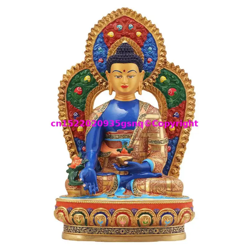 Special offer 25CM Exquisite copper carving painted Buddha statue Multiple Tantric Buddha statue Buddhist family monk worship
