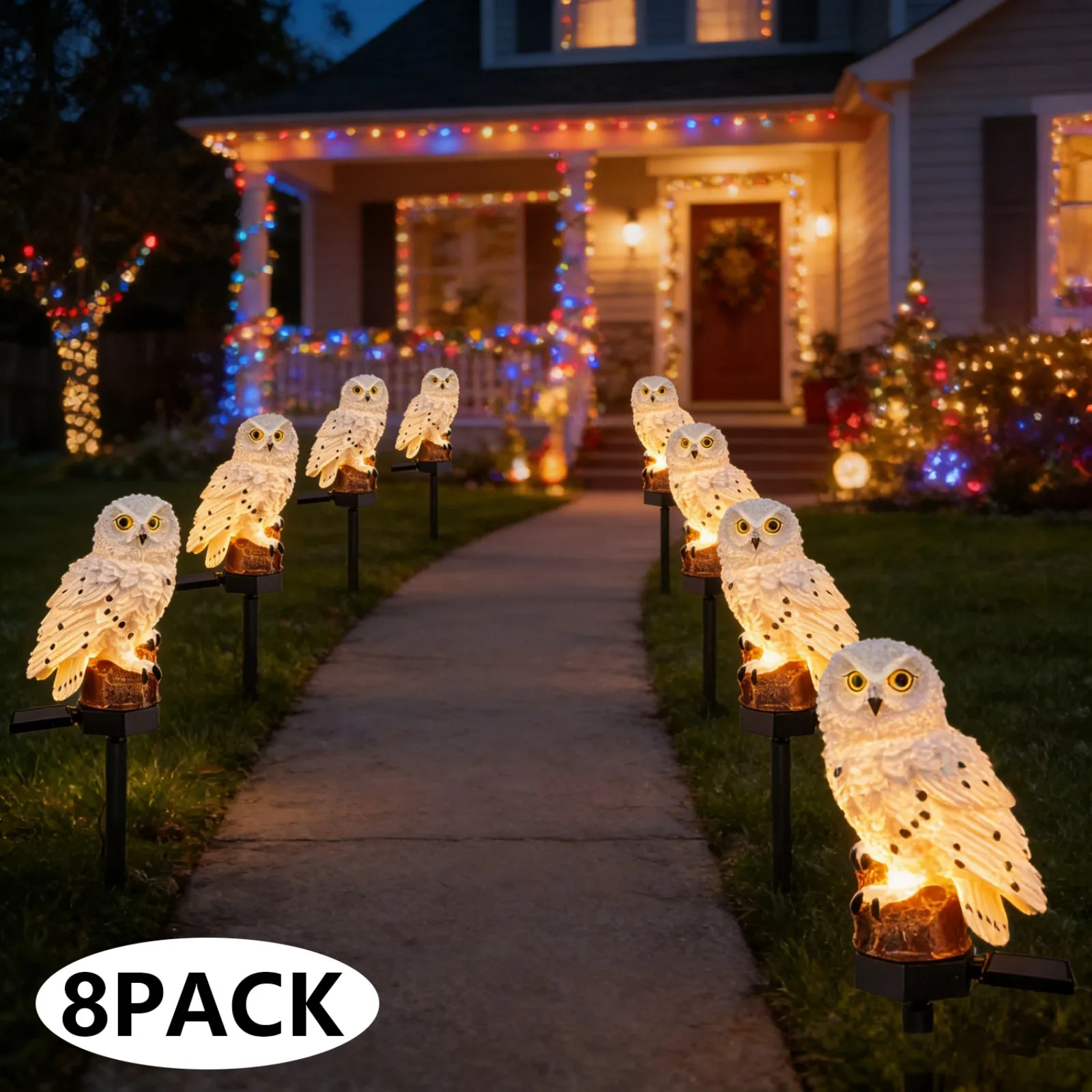 

8 фонарей для совы на солнечной энергии, уличные солнечные садовые фонари, стабильные фонари для солнечного сада совы, водонепроницаемые теплые белые светодиодные фонари, Suita