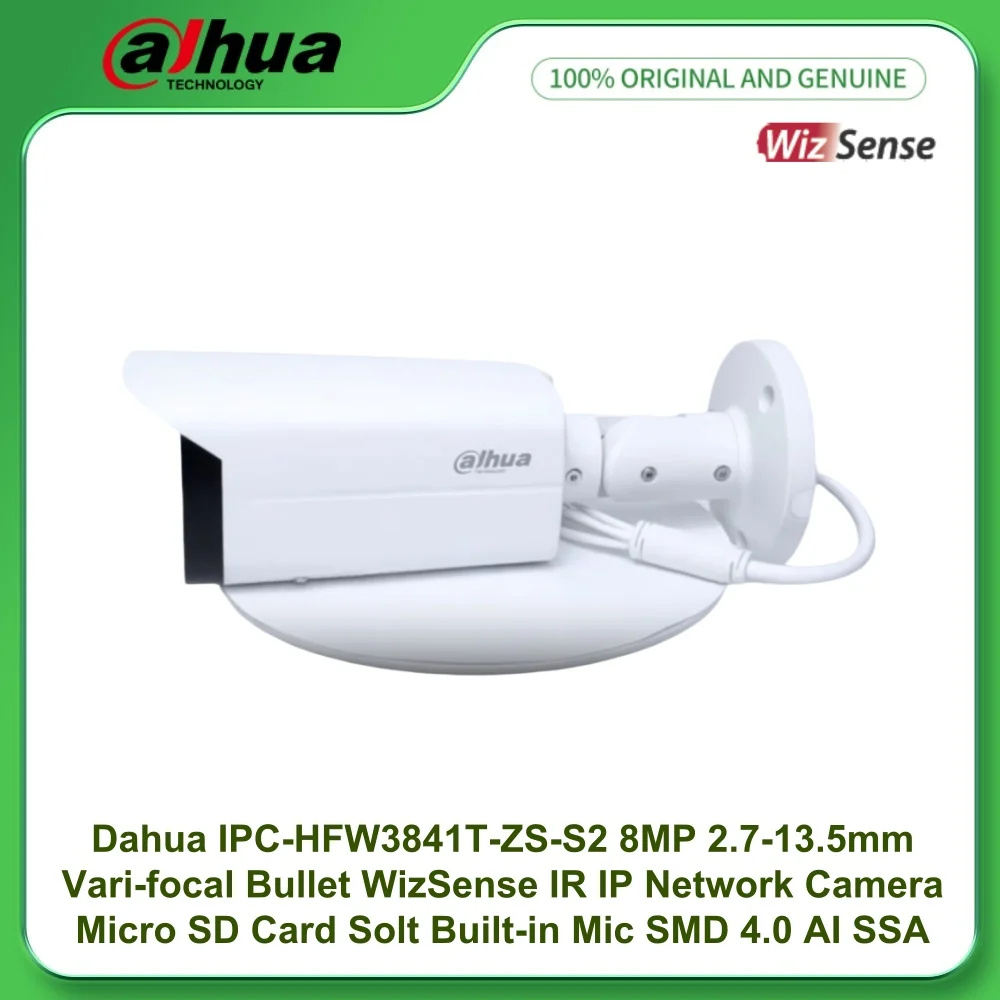 

Dahua IPC-HFW3841T-ZS-S2 8MP 4K IR 2.7-13.5mm Vari-focal Bullet WizSense Network PoE Camera Micro SD Card Solt Built-in Mic IP67