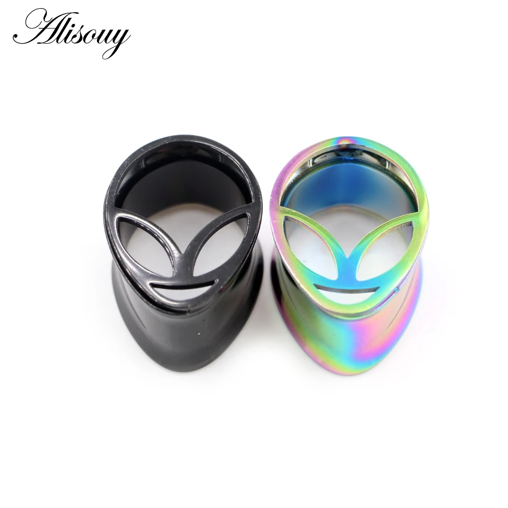 Alisouy 2PC HipHop Earring Tunnels Plugs Expanders Stainless Steel Water Drop Alien Ear Gauges Stretchers Body Piercing Jewelry