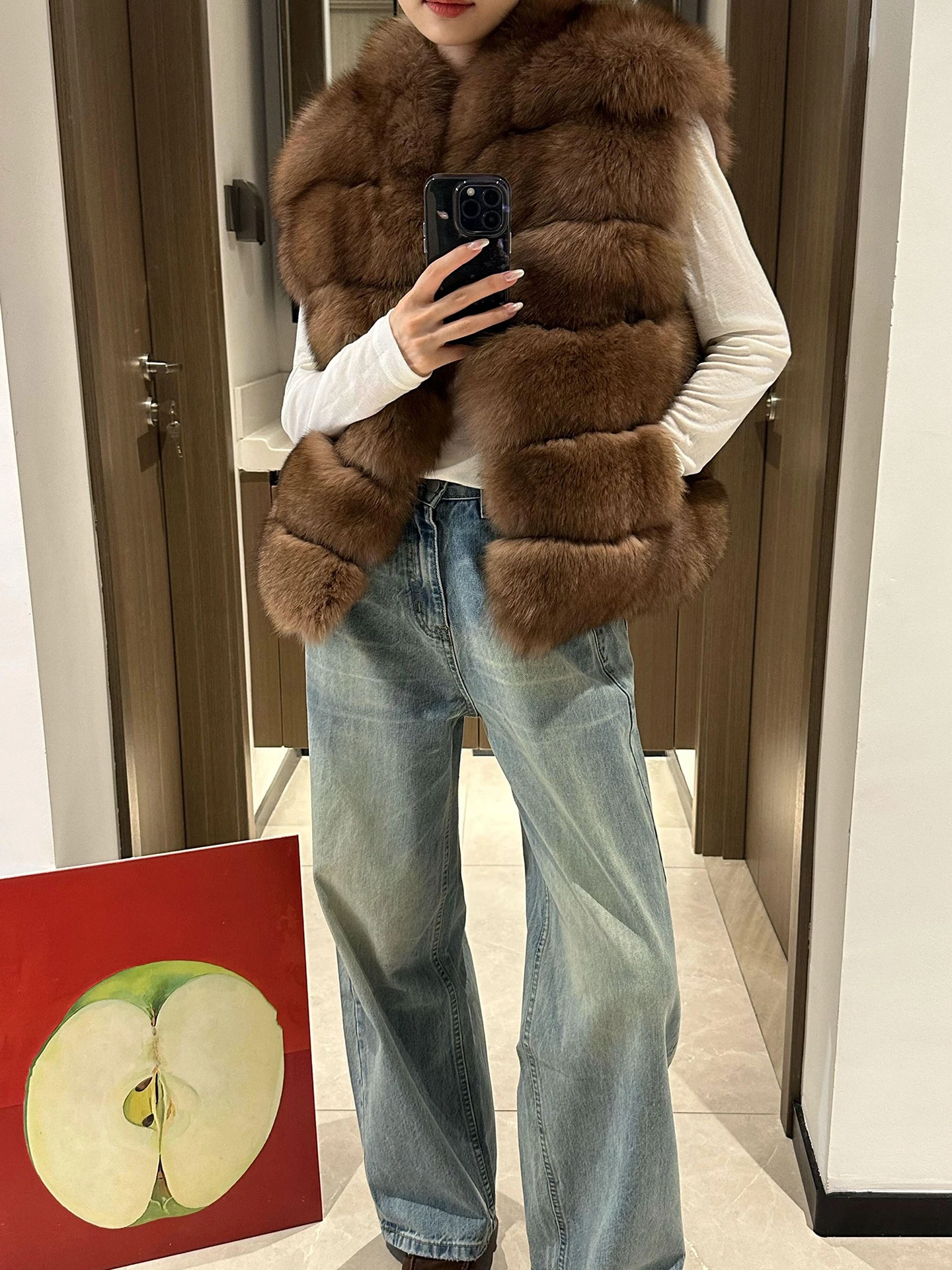 Chaleco de piel de zorro sintética a la moda para mujer, chaleco grueso de cuero de lujo ecológico de estilo de alta gama para otoño e invierno