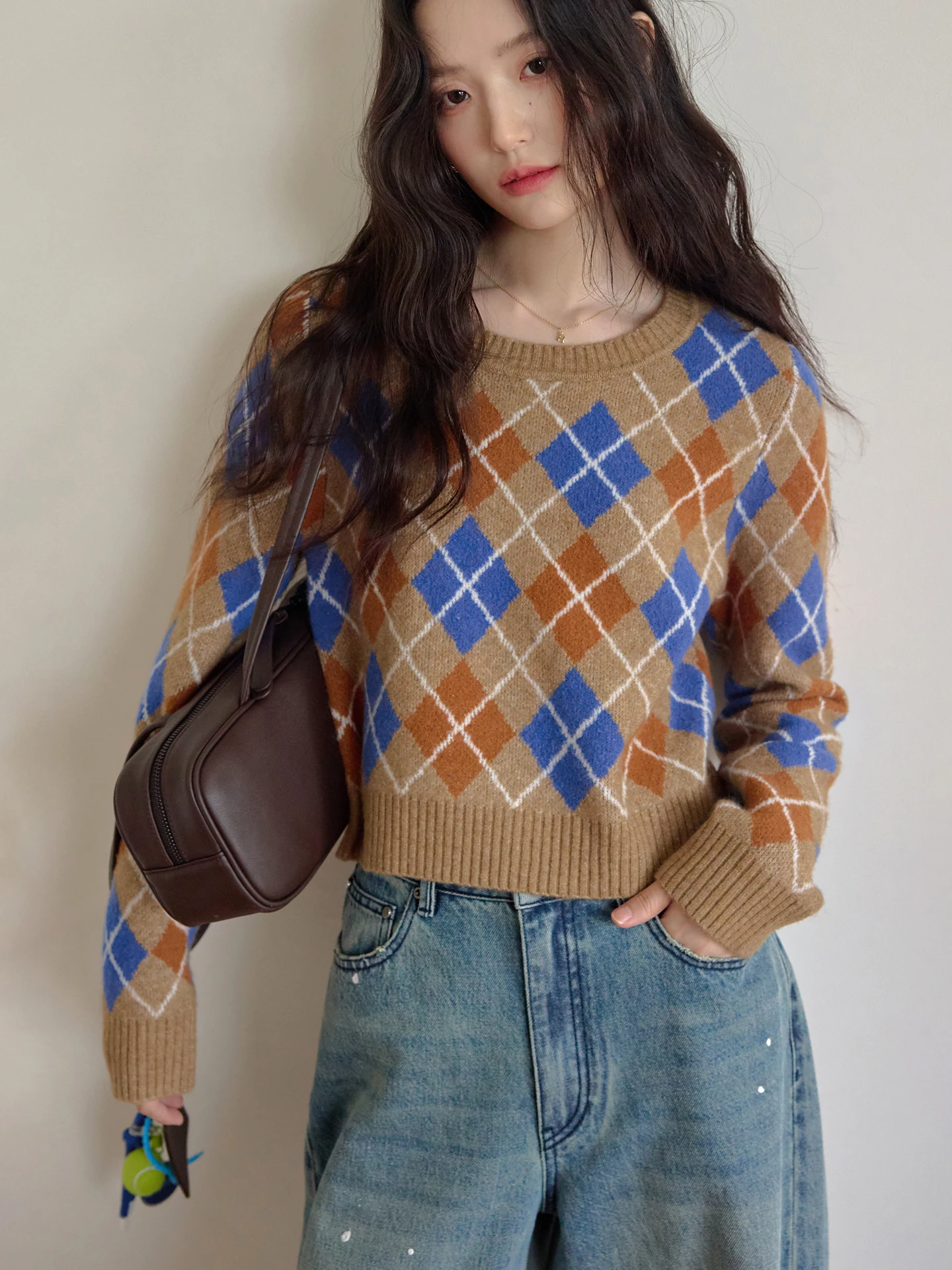 

Длинный вязаный свитер с ромбовидным узором в стиле ретро, женский ор Sle, мягкий, теплый, Amy Wine House Commute Sle