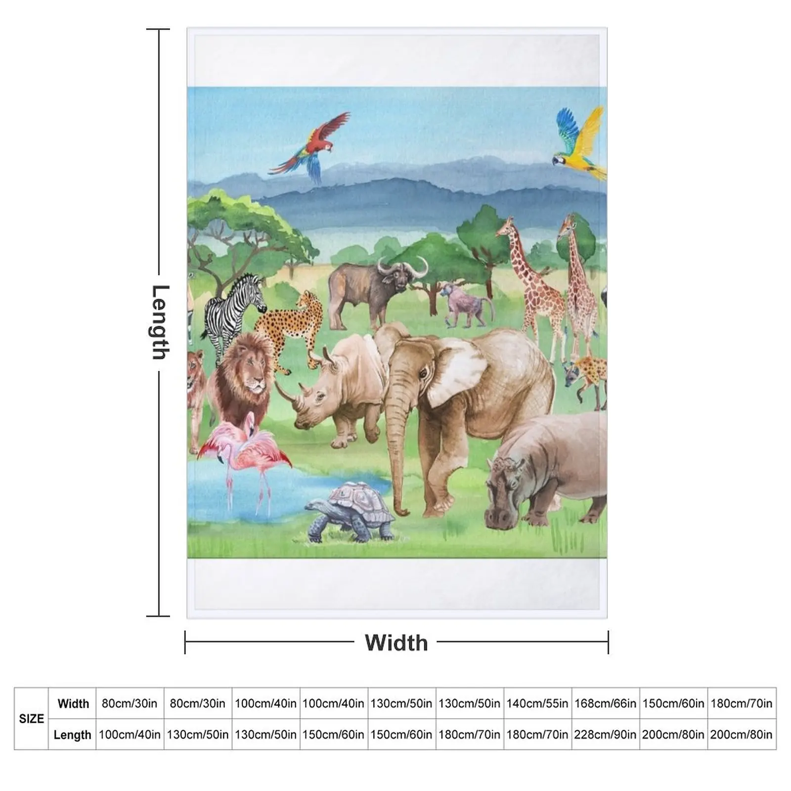0 African wildlife and animals watercolor. Throw Blanket valentine gift ideas Vintage Bed Personalized Gift Nap Blankets