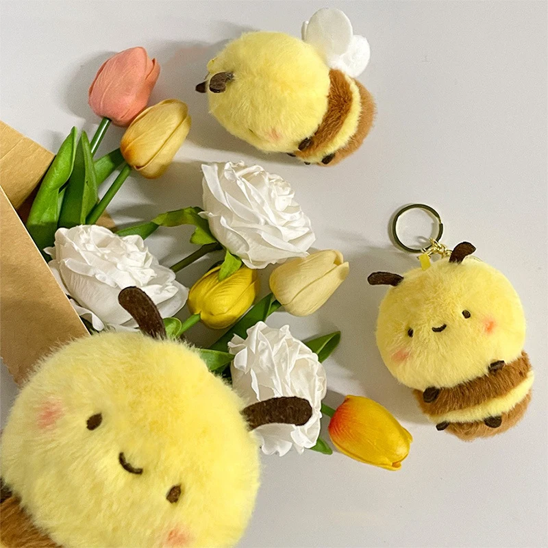 1PC Charms Stuffed Lovely Fluffy Ornament Little Bee Pendant Car Toys Keychain Plush Dolls Child Holiday Gifts