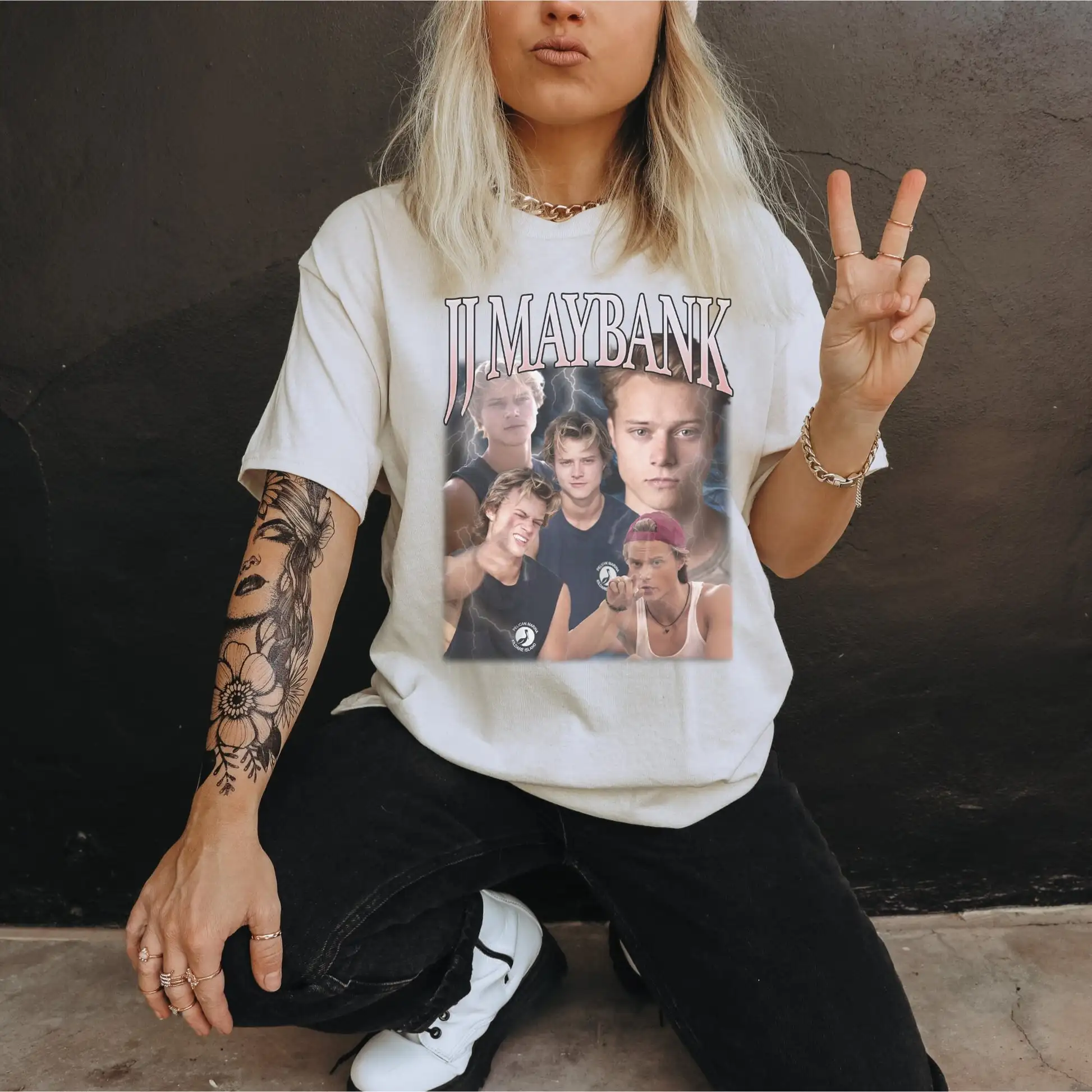 تي شيرت نسائي من JJ Music Maybank مطبوع عليه قطن بأكمام قصيرة تي شيرت مضحك طازج ملابس كلاسيكية ملابس نسائية #1