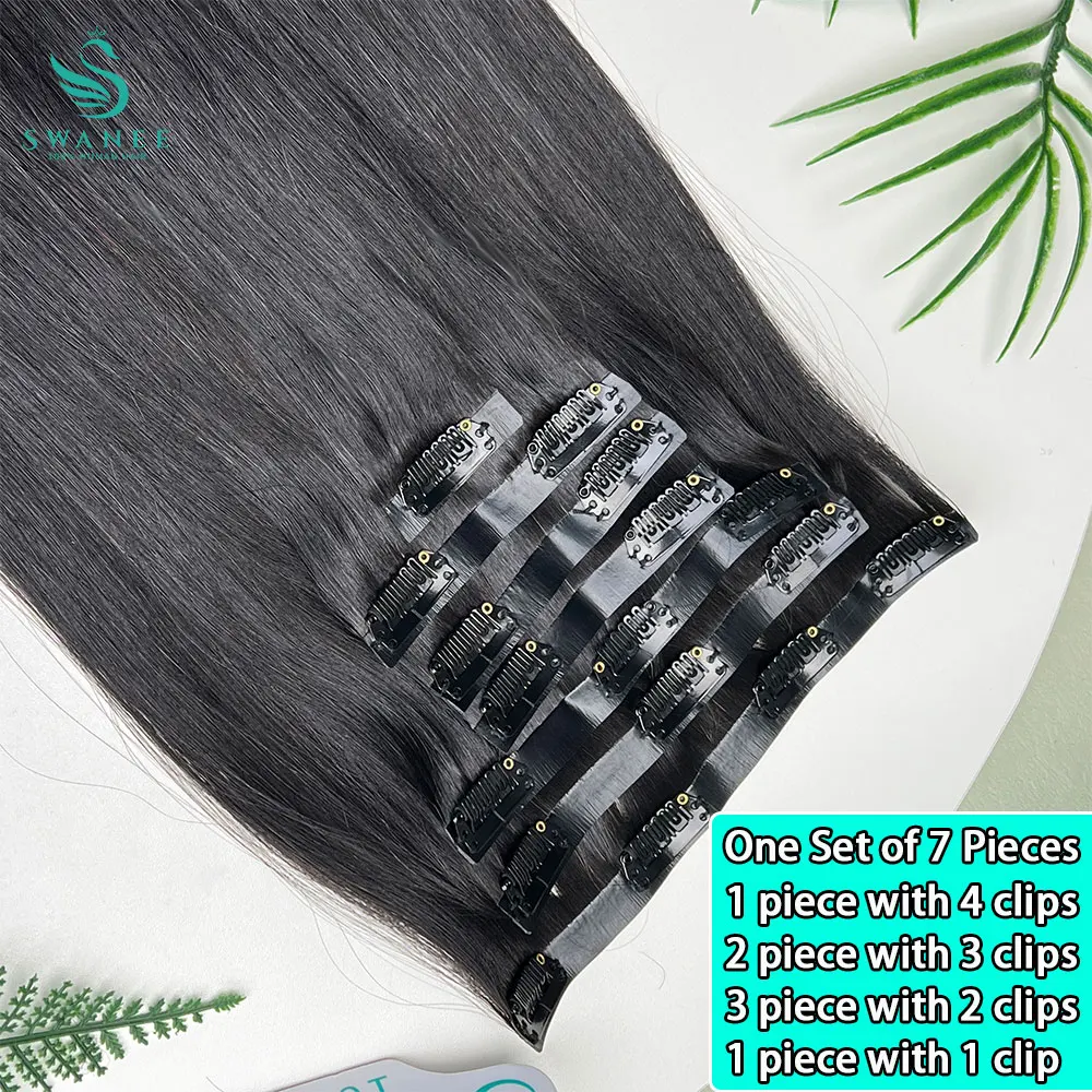 Seamless Straight Clip Ins Human Hair PU Clip In Hair Extensions Human Hair Skin Double Weft Clip In For Women 100g 7Pcs/Set