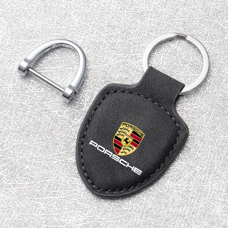 Leather Car Key Chain Ring Keychain Pendant Gifts For Porsche Panamera Cayenne Taycan 911 718 Macan Carrera-GT 928 944 Accessory