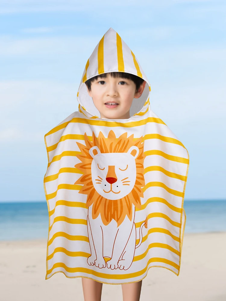 Men and children\'s hooded shawl towel, children\'s cartoon small animal beach swimsuit, shawl towel, robe, hooded shawl towel