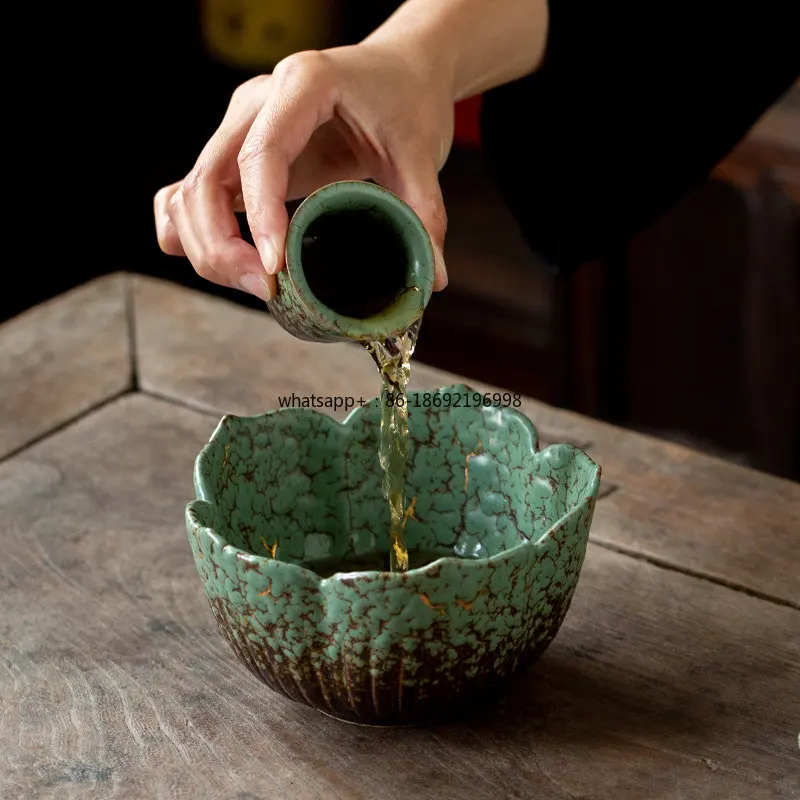 Hand-painted Gold Ceramic Water Basin Washed  Residue Tank Teacup Ru Porcelain Ceramic Tea Set  Basin Built Water Basin Wash Pen