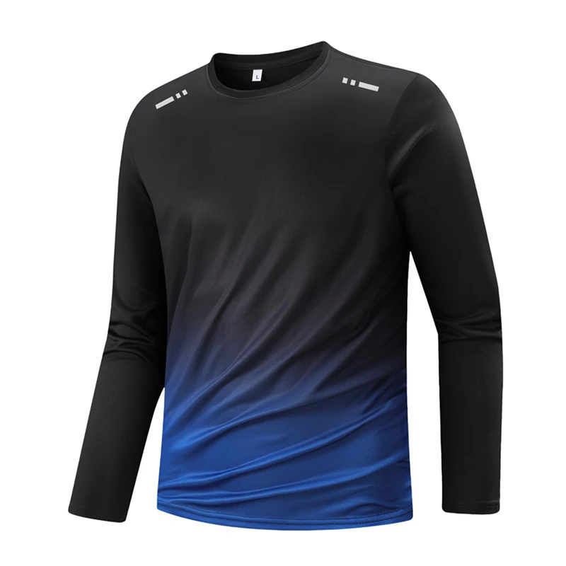 Round neck long sleeved gradient T-shirt, quick drying breathable sportswear, unisex sports fashion top 3D printed image 4