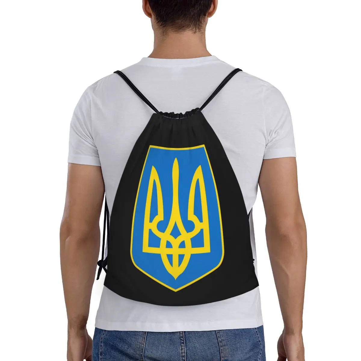 Coat Of Arms Ukraine Flag Drawstring Backpack Women Men Sport Gym Sackpack Portable Ukrainian Emblem Trident Shopping Bag Sack