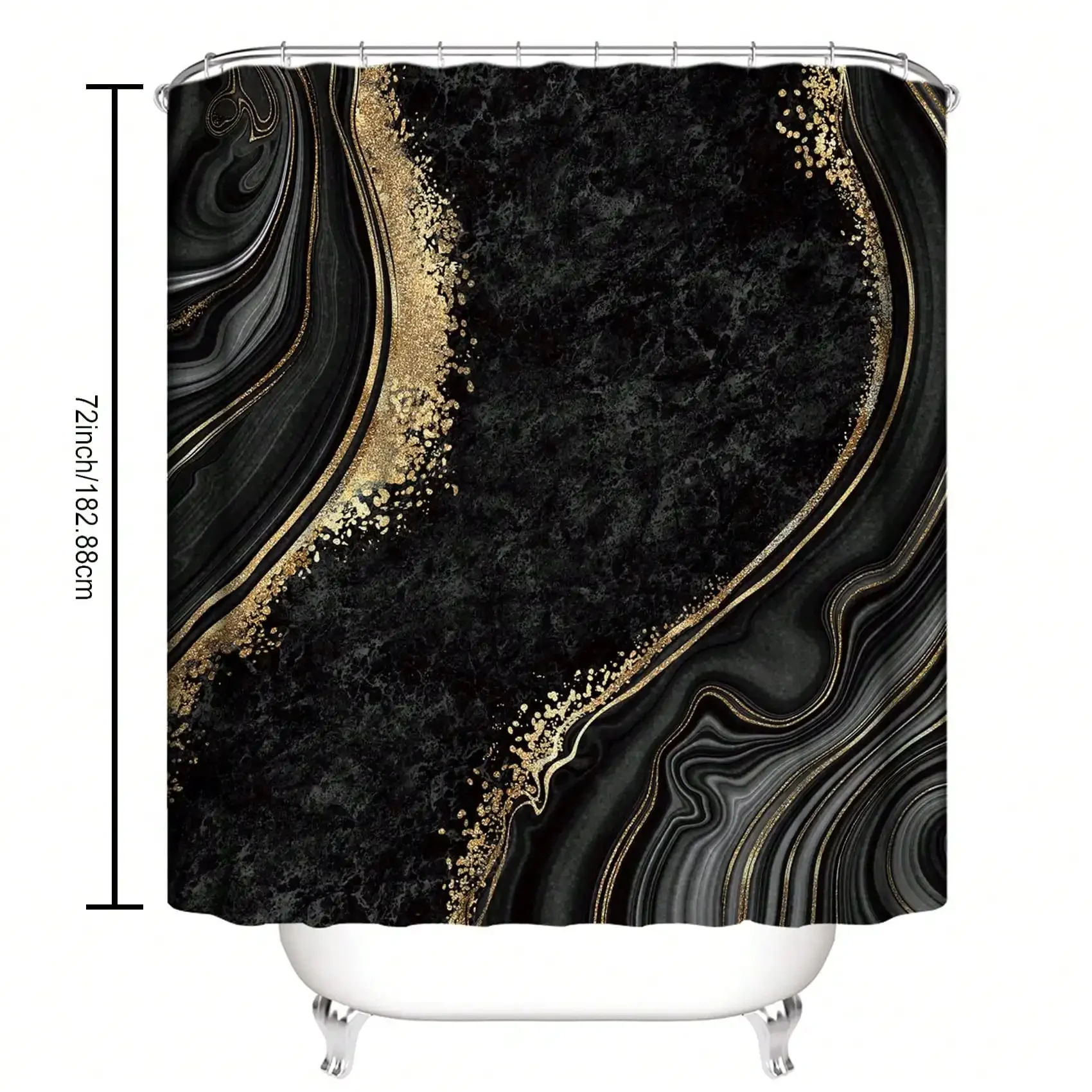4Pcs Luxury Marble Shower Curtain Sets, Bathroom Sets with Shower Curtain, Toilet Lid Rug, Bath Mat and Contour Mat, Shower Curtain with 12 Hooks for Bathroom Set Decor 72 x 72 Inch, Black - view 5
