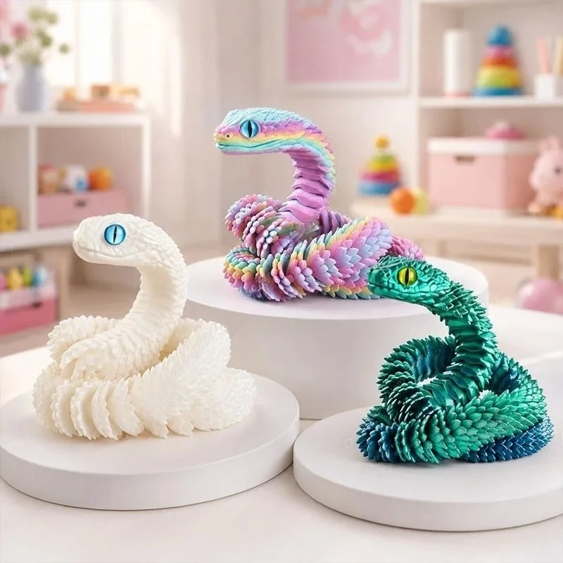3D Creative Printed Toys Snake Model Sensory Toys Desktop Ornament 3D Printed Snake Desktop Articulated Snake Collectibles