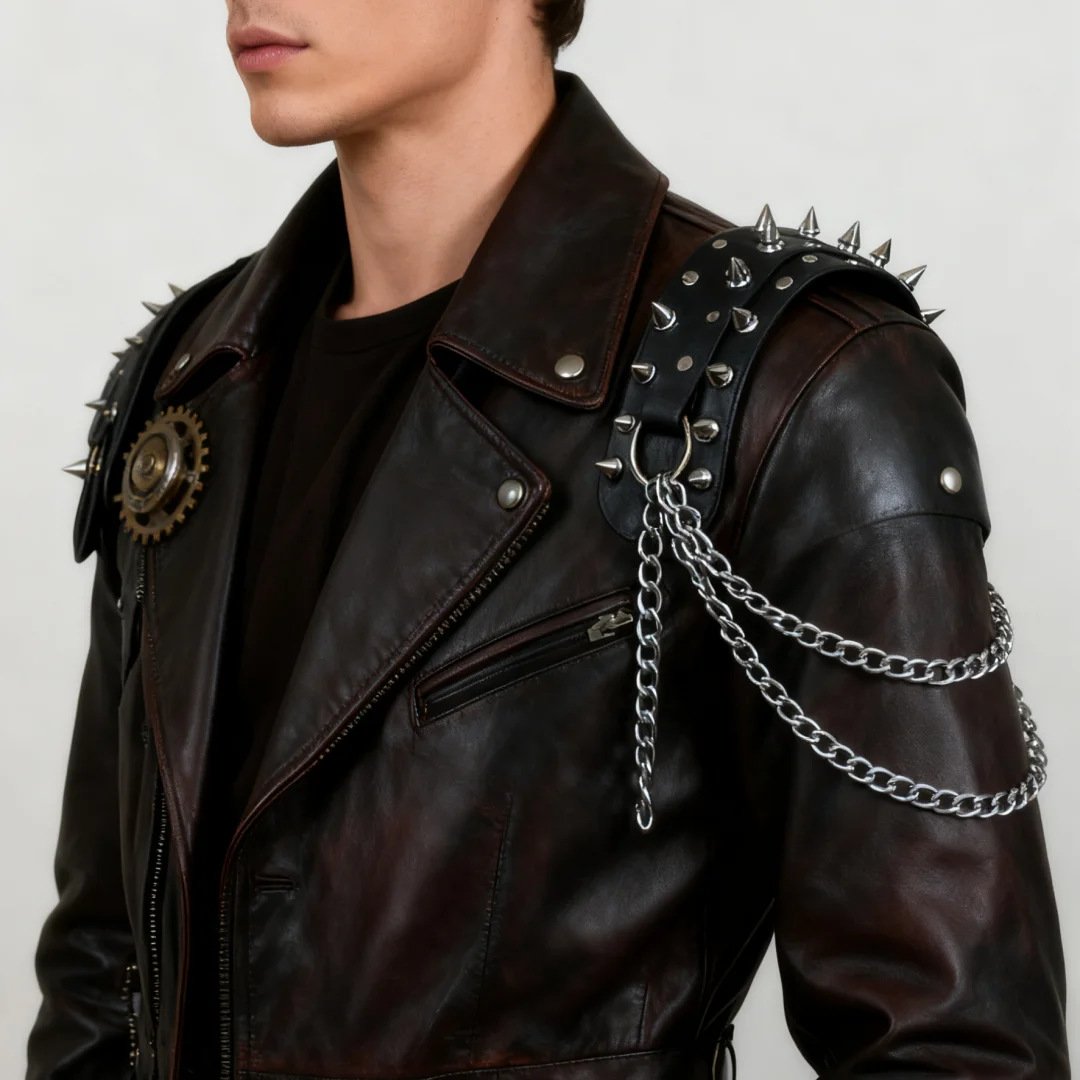 Sexy Men's Belt PU Leather Harness Strap with Chest Chain Shoulder Belt Metal Ring Y2k Goth Punk Cosplay Accessories