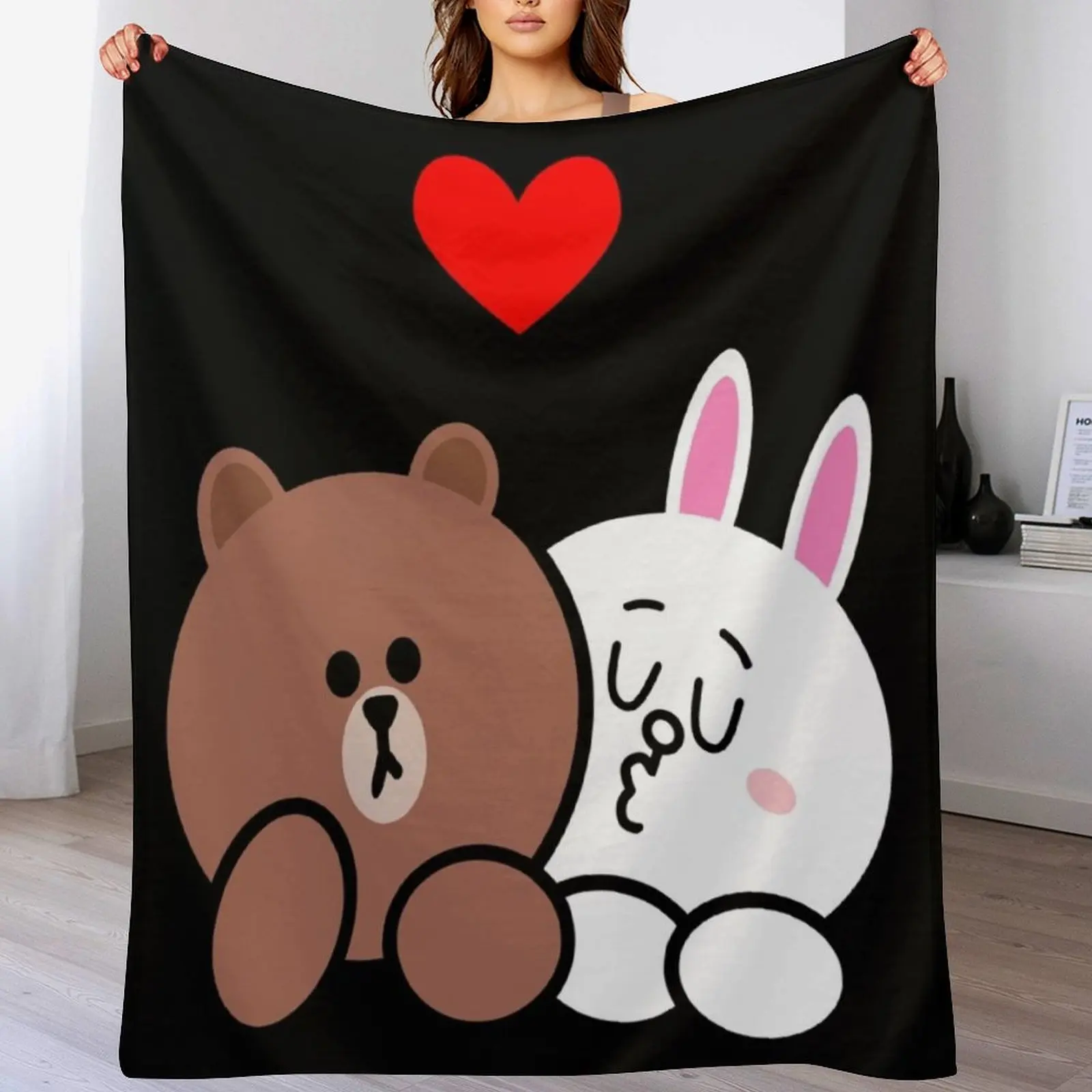 Brown bear and Cony in love Throw Blanket Loose funny gift Blankets