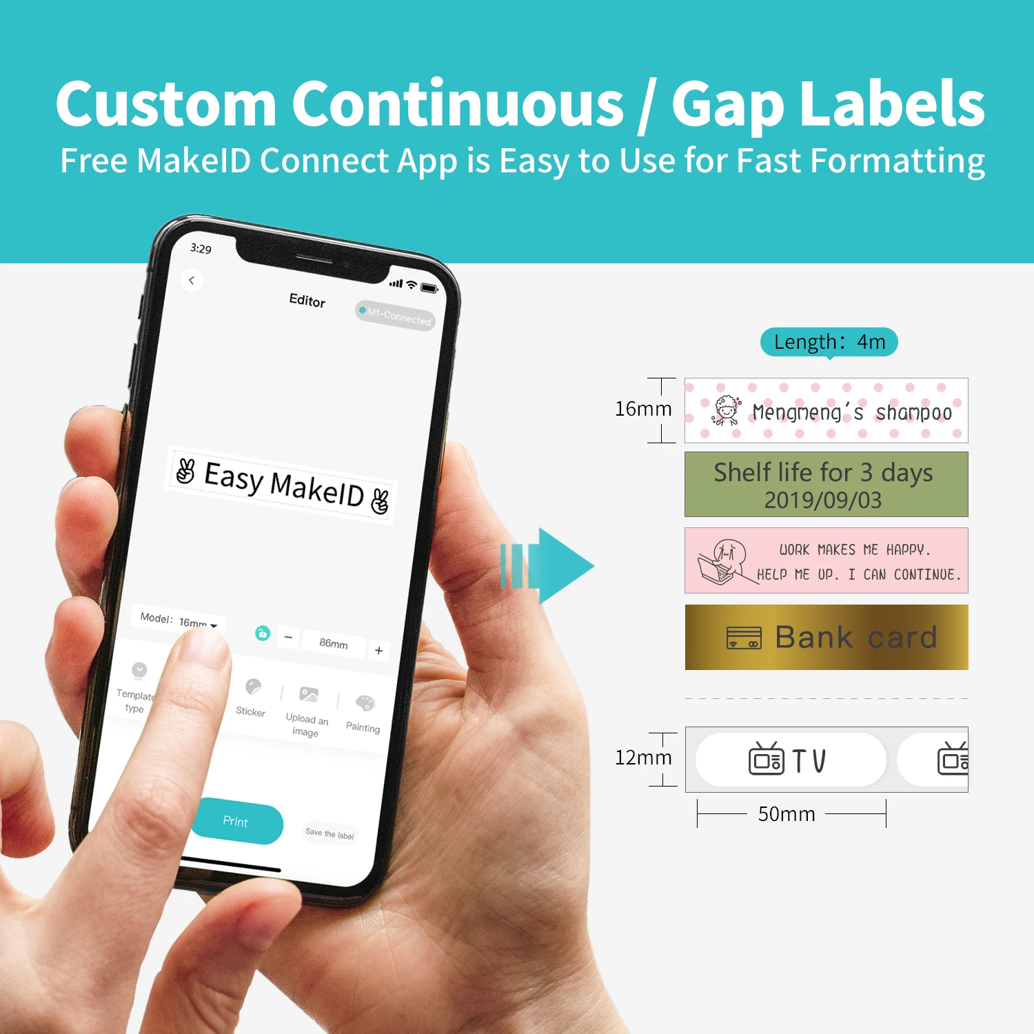 16mm*4m Label Tape For MakeID Bluetooth Thermal Label Printer L1-A Handheld Portable Mini Sticker Convenient And Swift