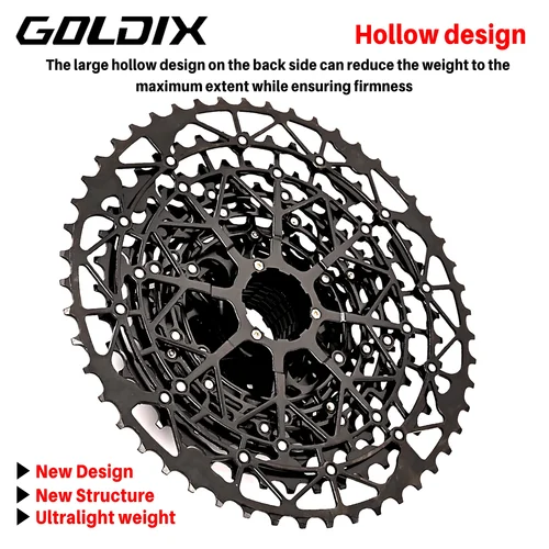 GOLDIX-Cassette ultraligero para bicicleta, rueda libre, Material de acero al carbono, piñón de estructura HG de 9/10/11/12/13 velocidades para bicicleta de montaña