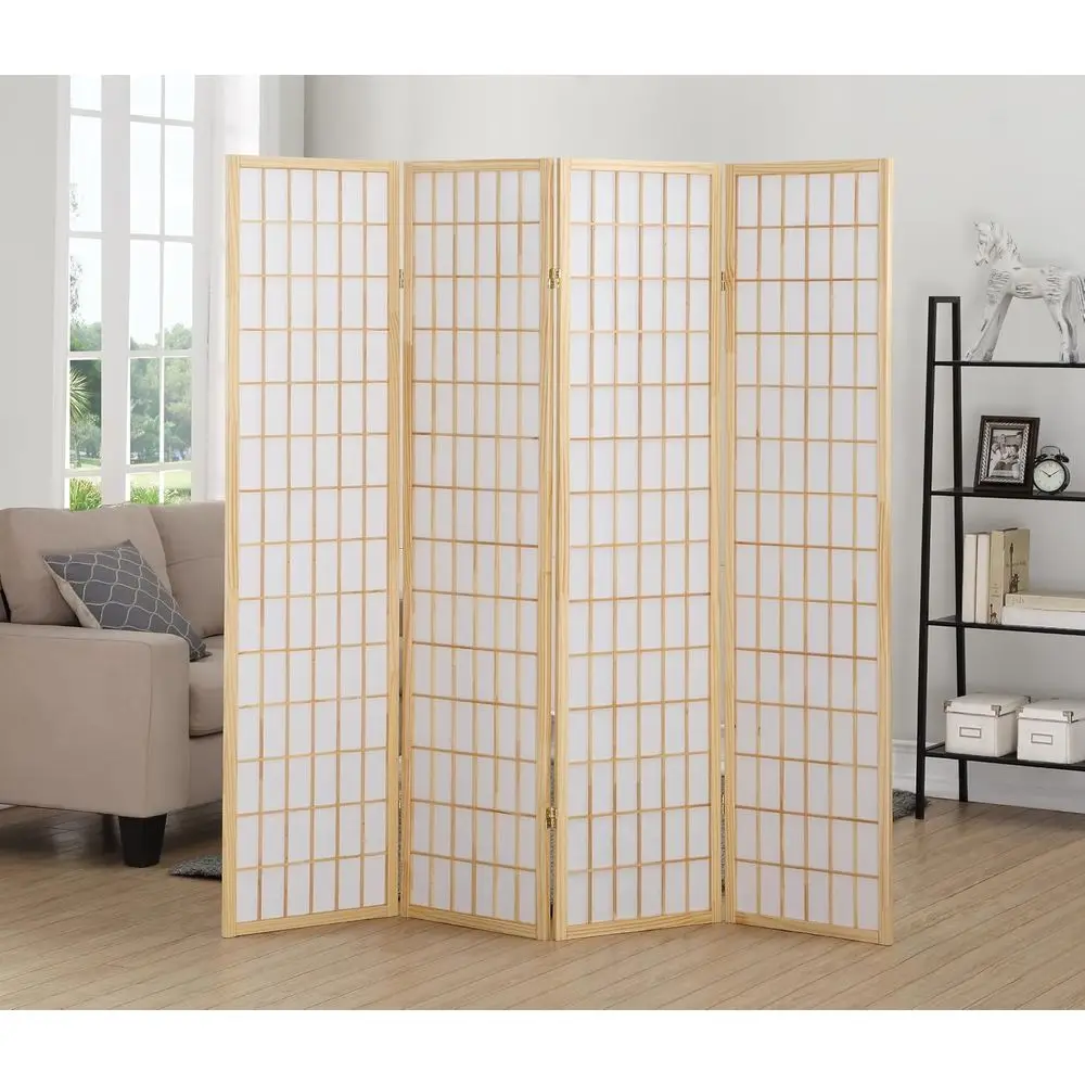 4 Panel Natural Room Divider, Shoji Style