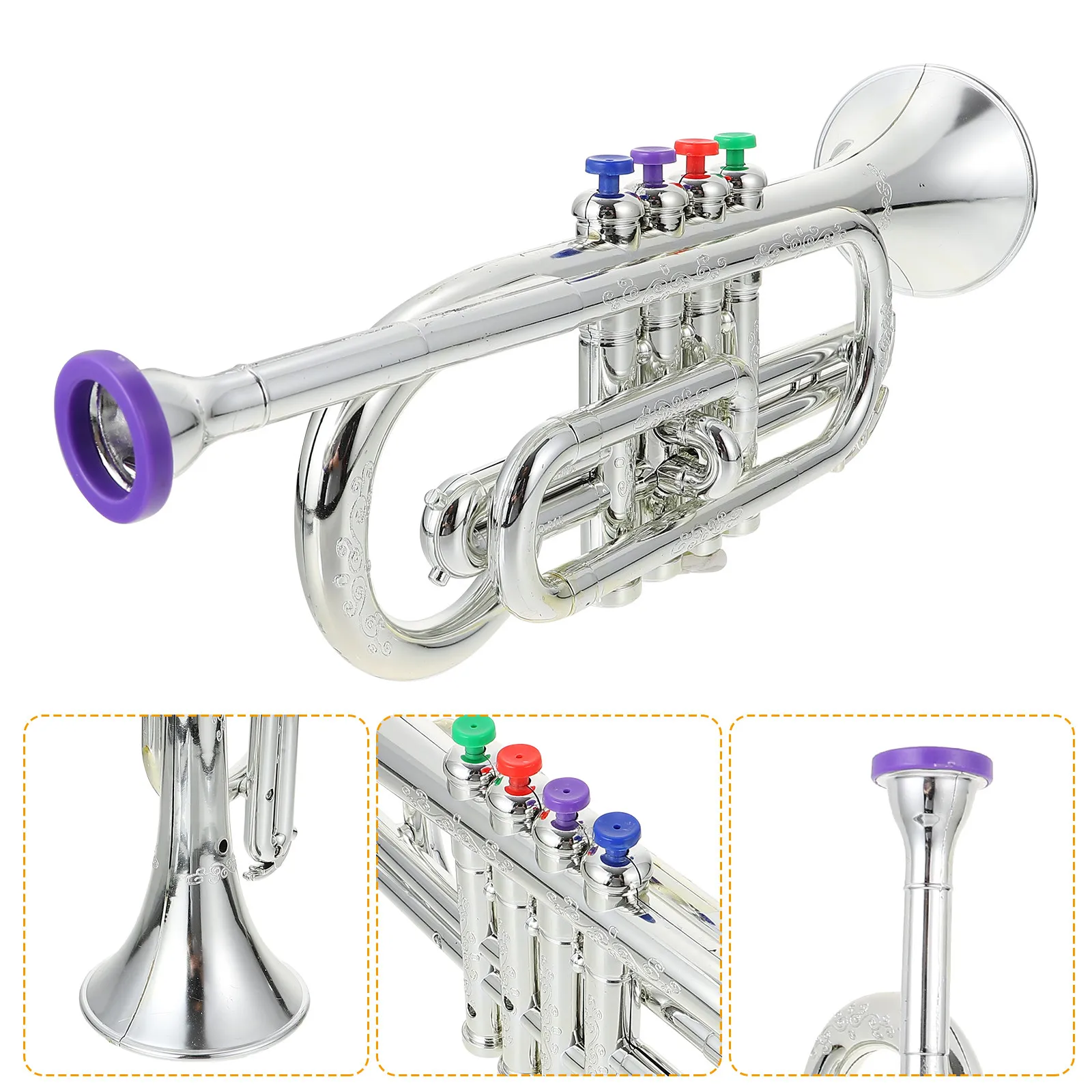 

1Pcs Four Tone Simulation Trumpet Plastic Musical Instrument Teaching Prop Stage Performance Reusable Music Plaything
