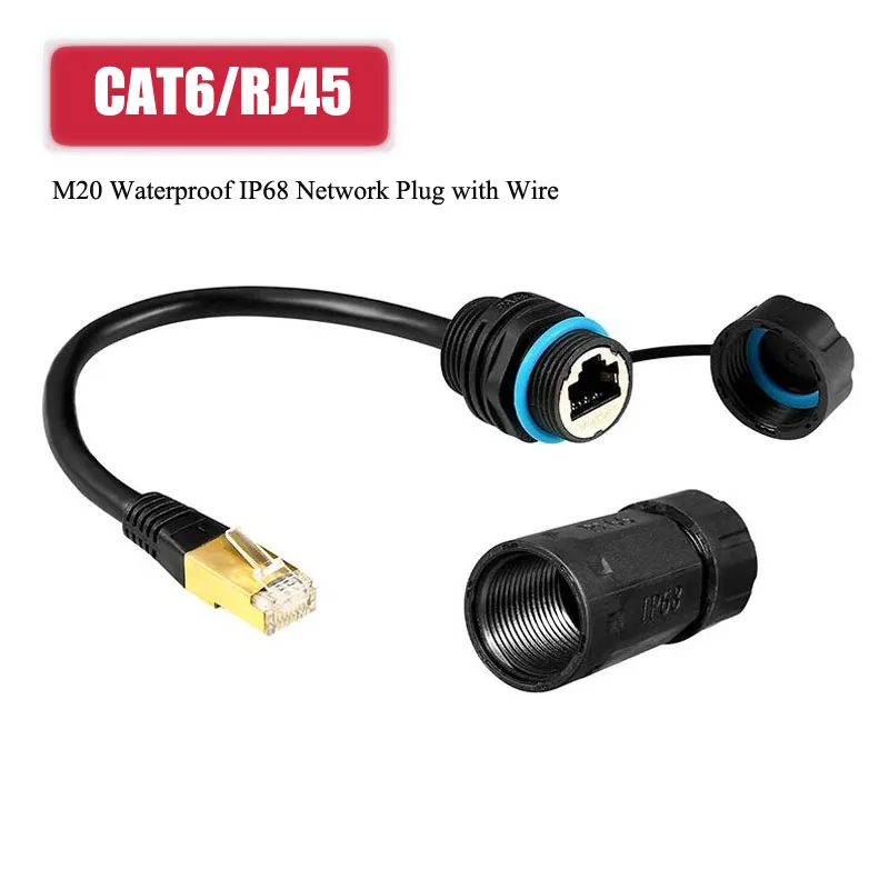 Waterproof RJ45 CAT6 Network Connector M20 Cable Joint Outdoor IP68 Breeding Intelligent Equipment Network Plug with Wire 1pc