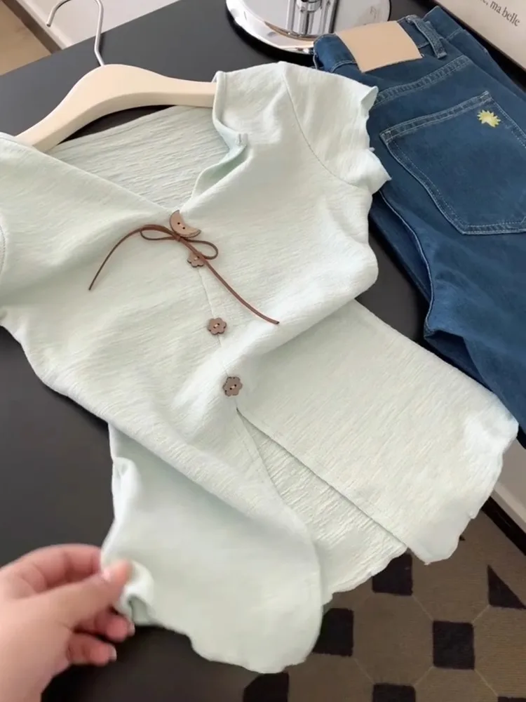 ミント イーン Vネック オルト スヴェ ティルト レディース スリムフィット スリ デザイン 韓国風 スレ ノット 無地 サマートップ