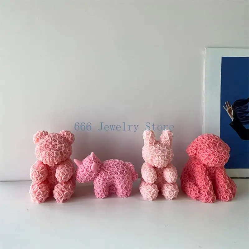F2TD Rose Series Animal Decoration Silicone Mold Epoxy DIY Ornaments Making Soap Melt Resin Clay Home Decorations