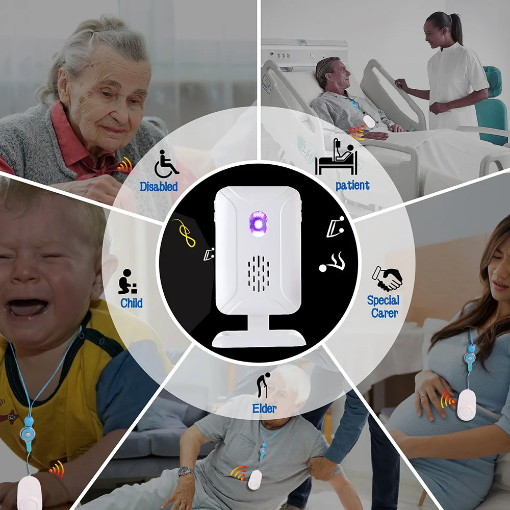 Wireless Range Caregiver Pager for Elderly 280M Distance Smart Call System Emergency Life Fall Alert Alarm Patient Senior Care