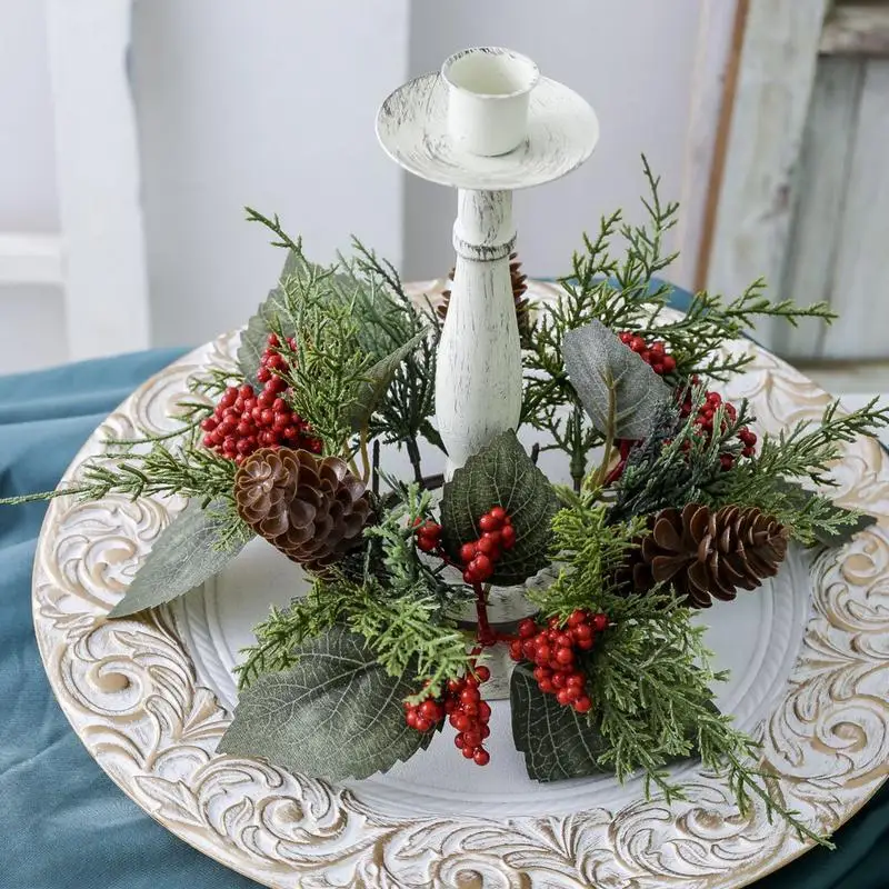 

Wreath Candle Holder Advent Wreath Garland Christmas Ring Candle Holder Reusable Candle Ring Ornament Artificial Candle Wreaths