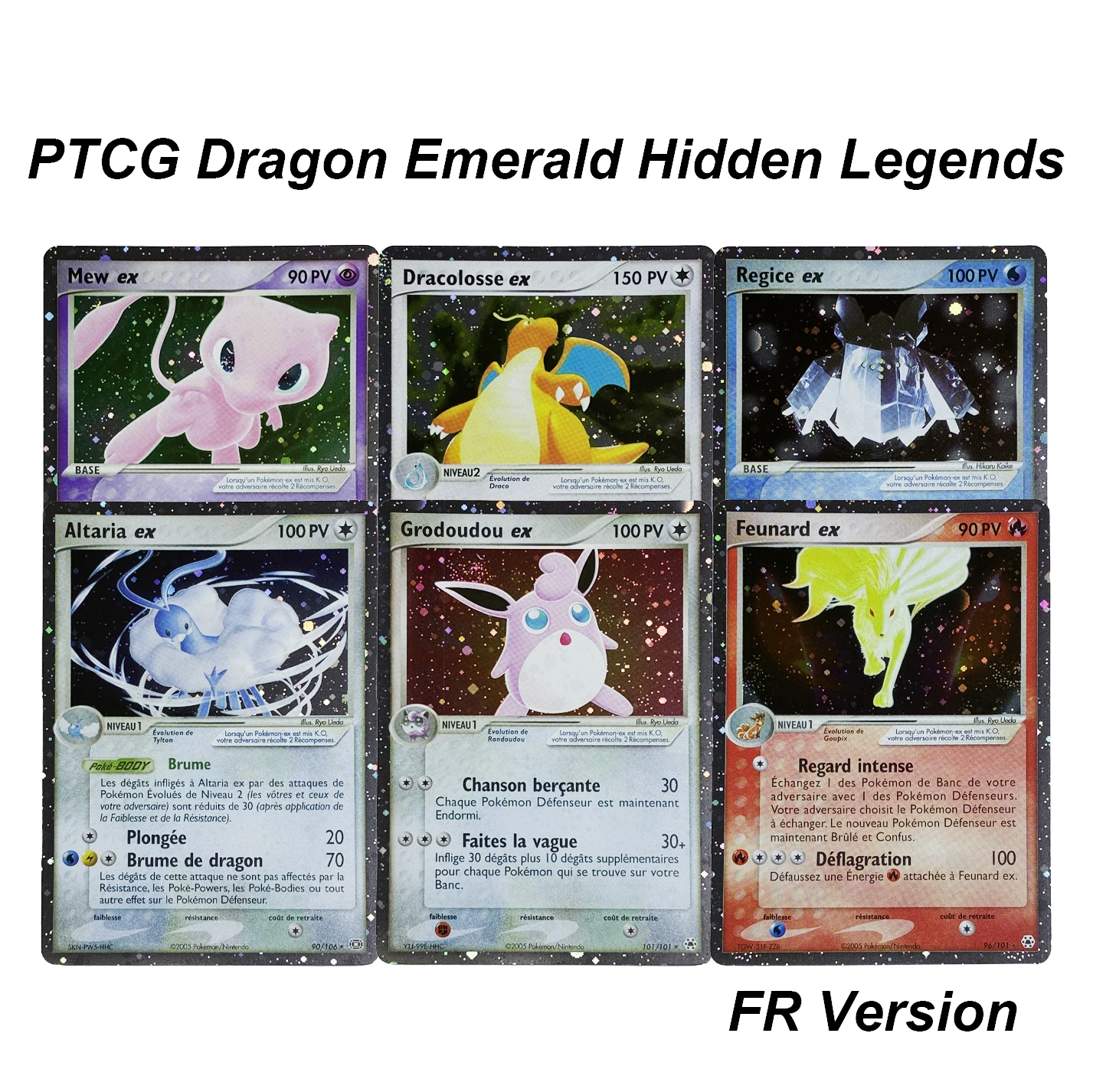 PTCG French Foil Cards Dragon Emerald Hidden Legends Galaxy Proxy Cards Rare Mew Dragonite Wigglytuff Altaria Feunard ex Cards