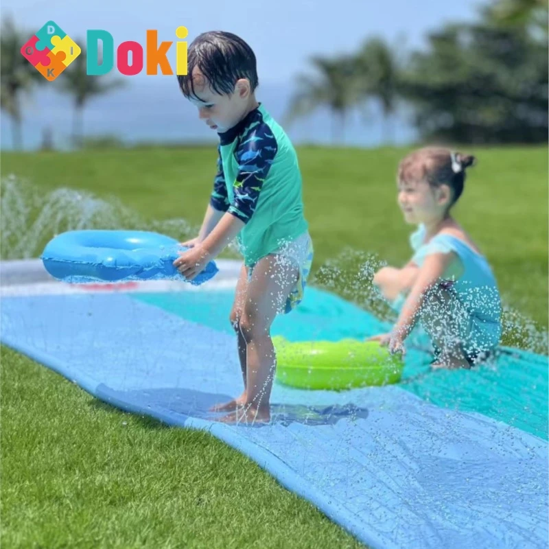 Doki Toy Interactive Water Slide Toy Whale Water Slide Play Toy Water Spray Slide Double Children Outdoor Water Spray Mat 2024